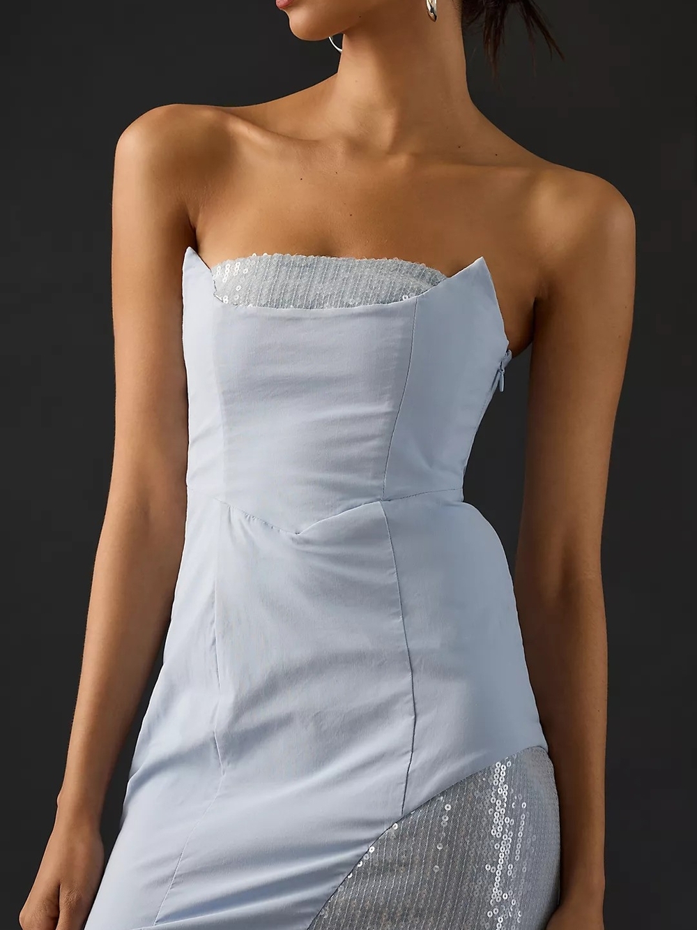 Anthropologie Light Blue Strapless Midi Dress with Sequin Panel Size 4